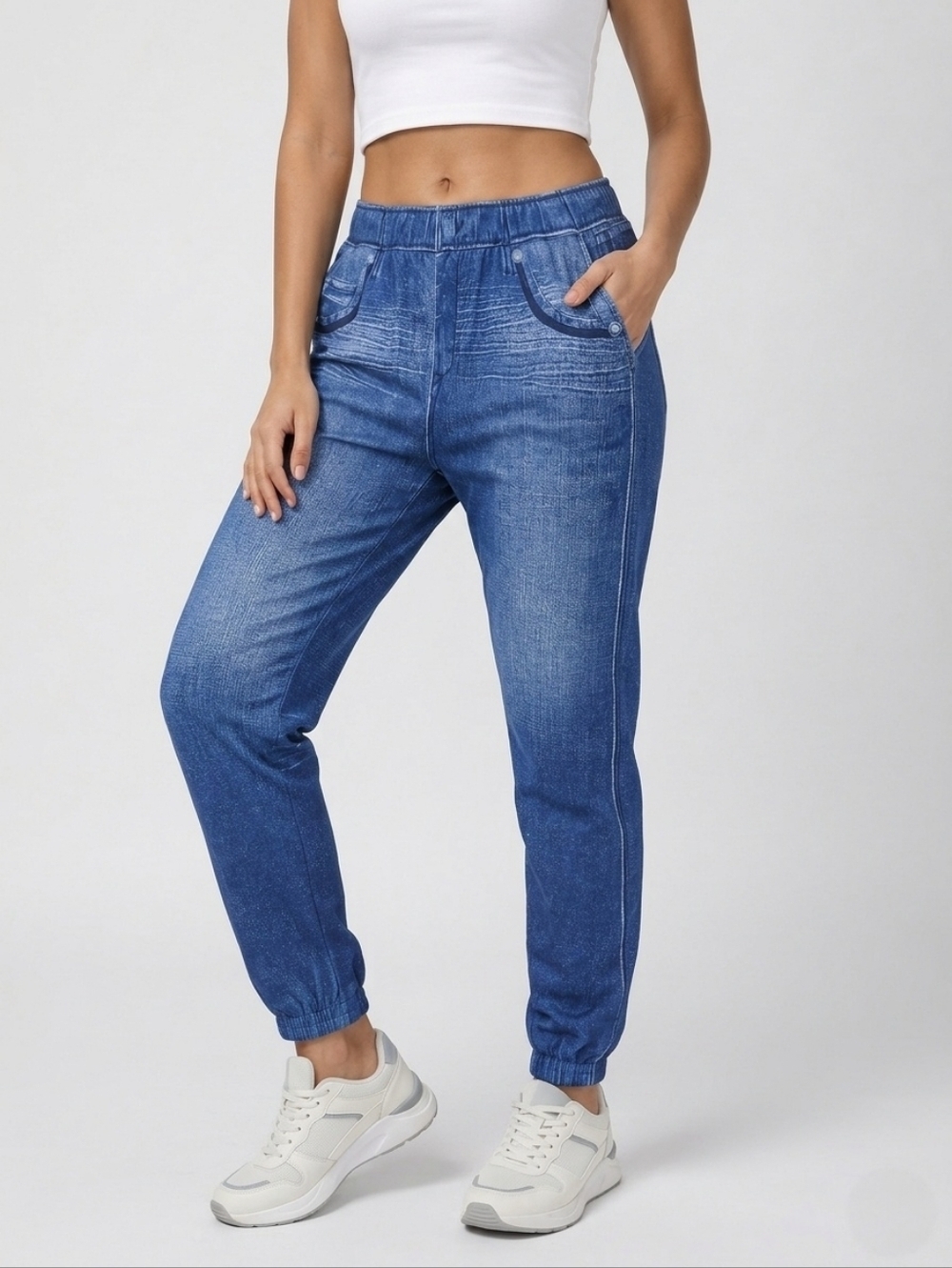 Zyia Denim Look Joggers Faux Jeans Pull On Stretch Pants Size M